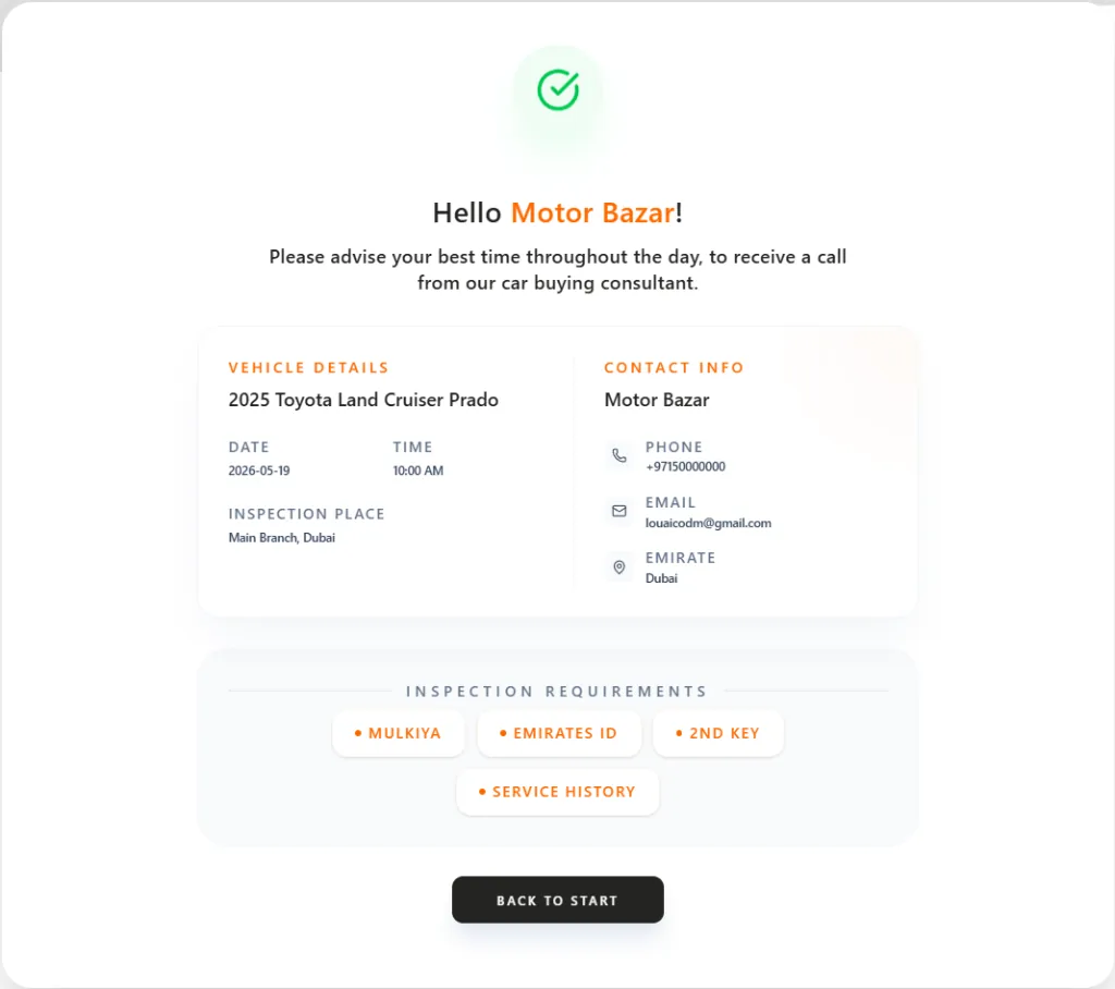 On-screen booking confirmation